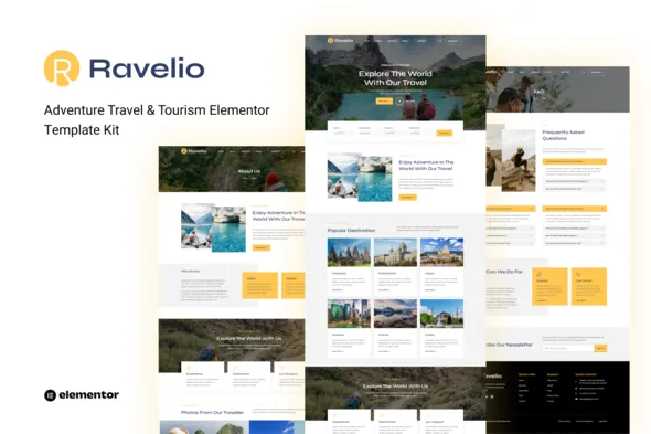 ravelio adventure travel tourism elementor template kit 1