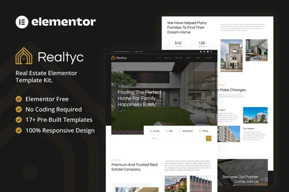 realtyc real estate elementor template kit 1