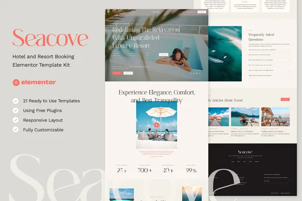 seacove hotel and resort booking elementor template kit 1