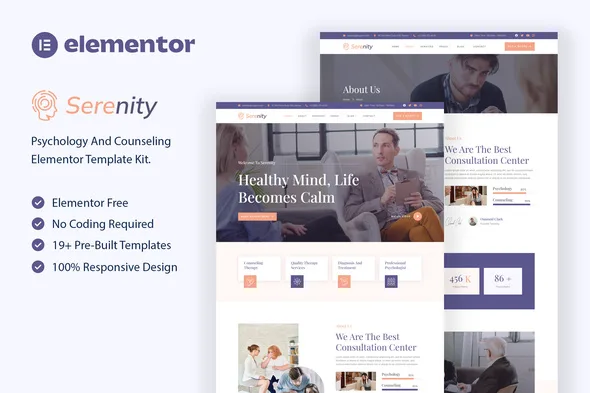 serenity psychology counseling elementor template kit 1