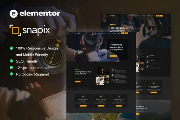 snapix photography videography services elementor template kit 1