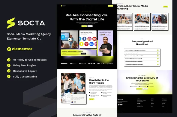 socta social media marketing agency elementor template kit 1