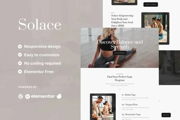 solace yoga teacher studio elementor template kit 1