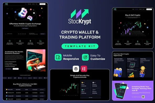 stockrypt online trading investment elementor template kit 1