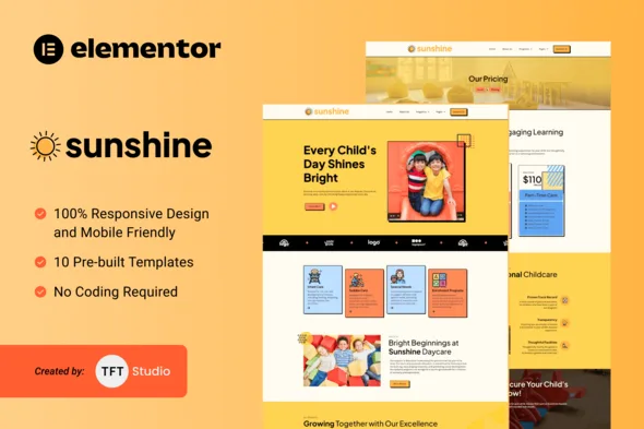 sunshine cheerful daycare elementor template kit 1