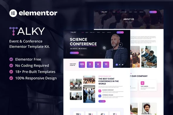 talky event conference elementor template kit 1