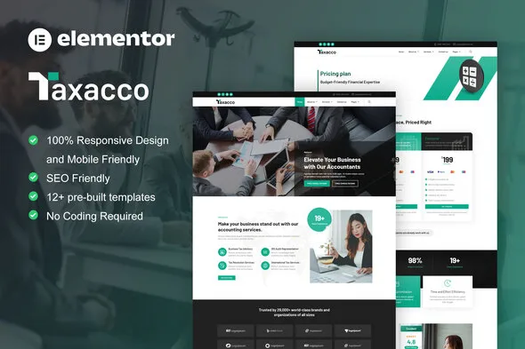 taxacco accounting firm elementor pro template kit 1