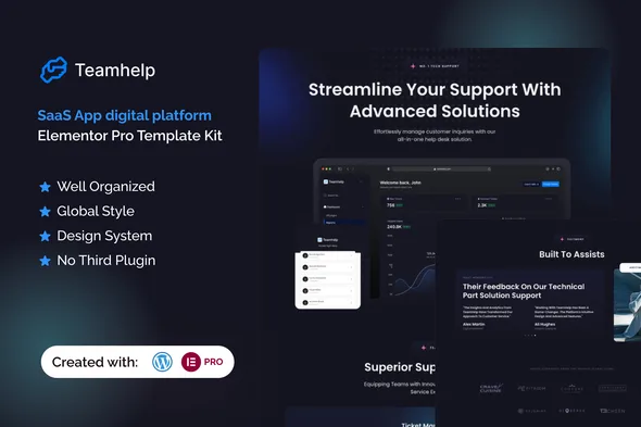 teamhelp help desk saas elementor pro template kit 1