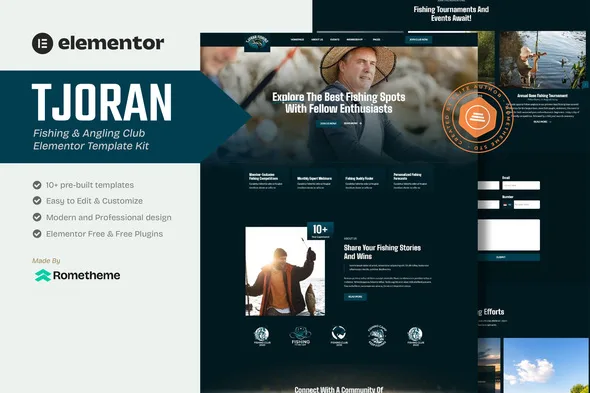 tjoran fishing angling club elementor template kit 1