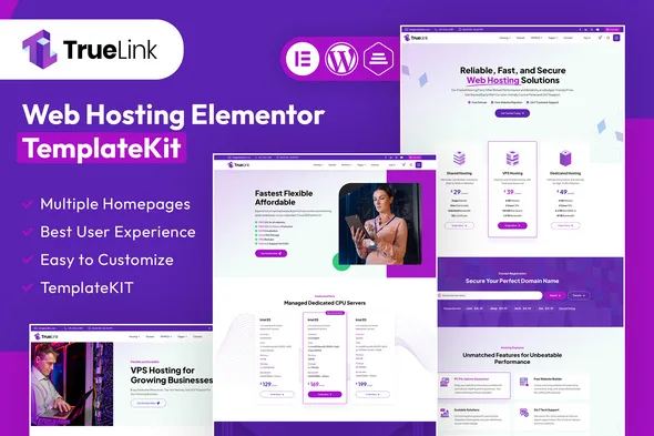 truelink web hosting elementor template kit 1