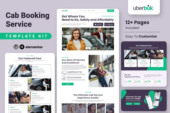 uberbuk taxi company online cab service elementor template kit 1