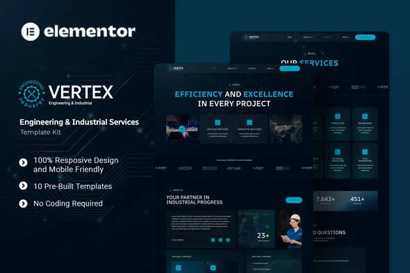 vertex engineering industrial services elementor template kit 1