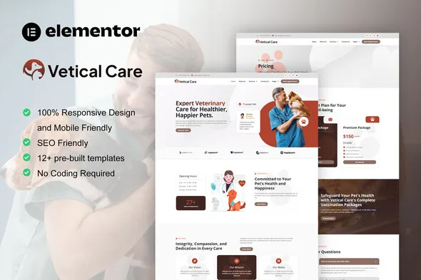 veticalcare veterinary pet care elementor pro template kit 1