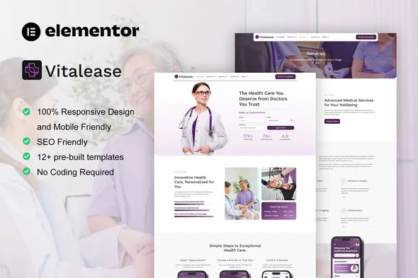 vitalease health care medical elementor template kit 1