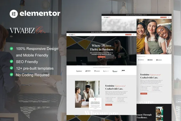 vivabiz feminine business coaching elementor template kit 1