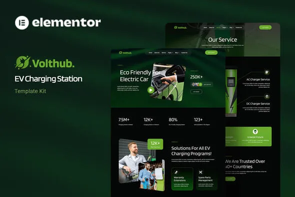 volthub ev charging station elementor template kit 1