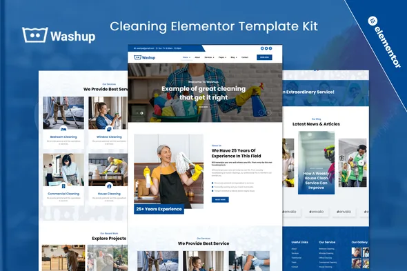 washup cleaning services elementor template kit 2