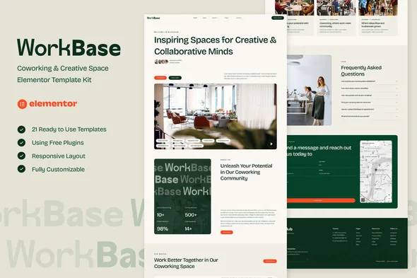 workbase coworking creative space elementor template kit 1