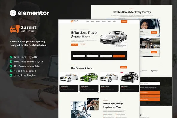 xarent car rental elementor template kit 1