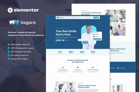 xegara dentist dental care elementor template kit 1