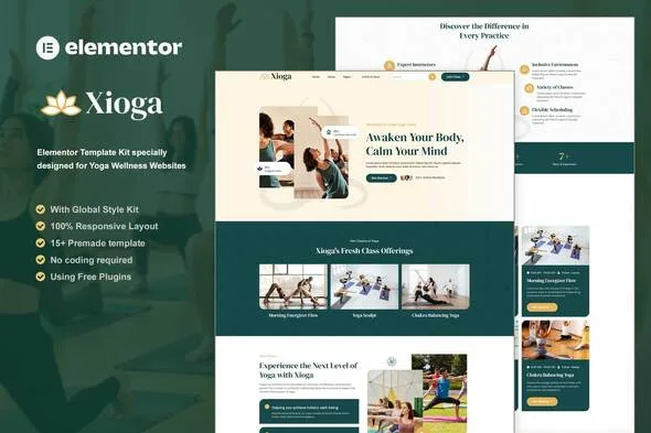 xioga yoga wellness elementor template kit 1
