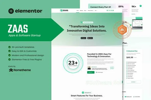 zaas apps software startup elementor template kit 1