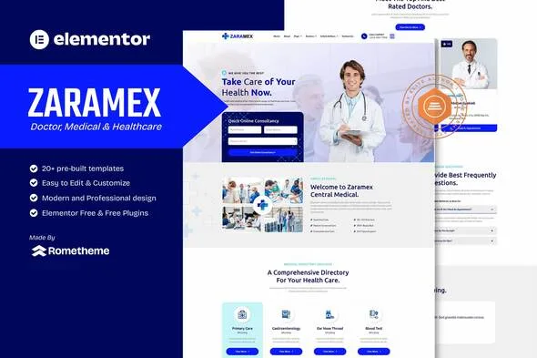 zaramex doctor medical healthcare elementor template kit 1