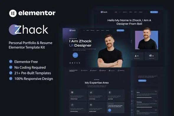 zhack personal portfolio resume elementor template kit 1