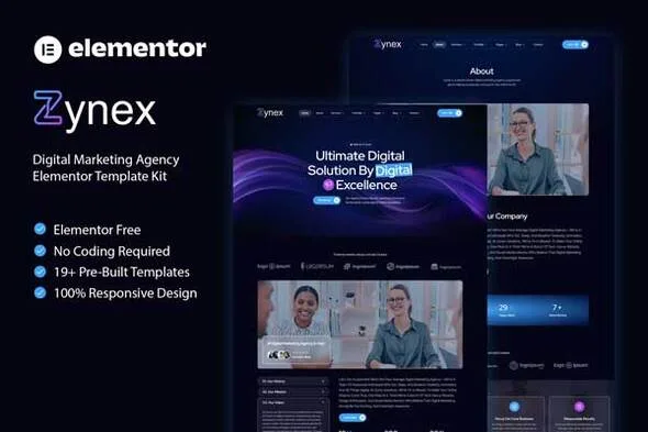 zynex digital marketing agency elementor template kit 1