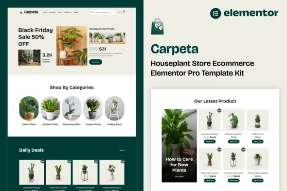 carpeta houseplant store ecommerce elementor pro template kit 1