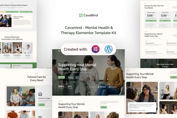 cavamind mental health therapy elementor template kit 1