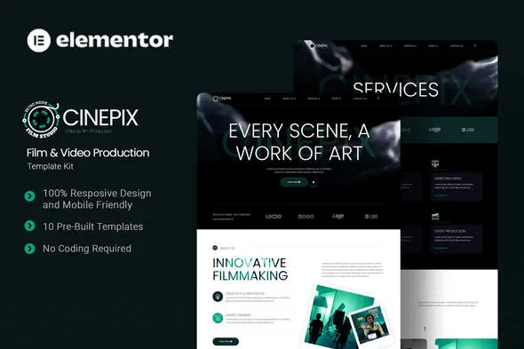 cinepix film video production elementor template kit 1
