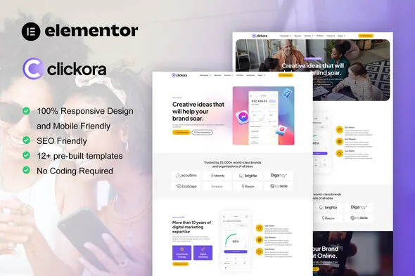 clickora digital marketing agency elementor template kit 1