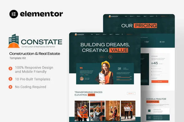 constate construction real estate elementor template kit 1