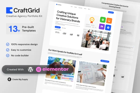craftgrid creative agency portfolio elementor template kit 1