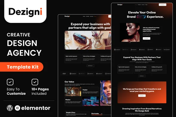 dezigni creative design agency portfolio elementor template kit 1