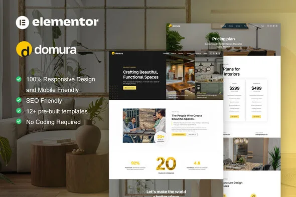 domura interior design architecture elementor pro template kit 1