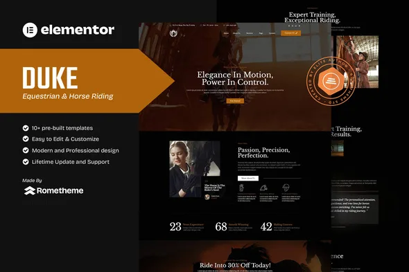 duke equestrian horse riding elementor template kit 1