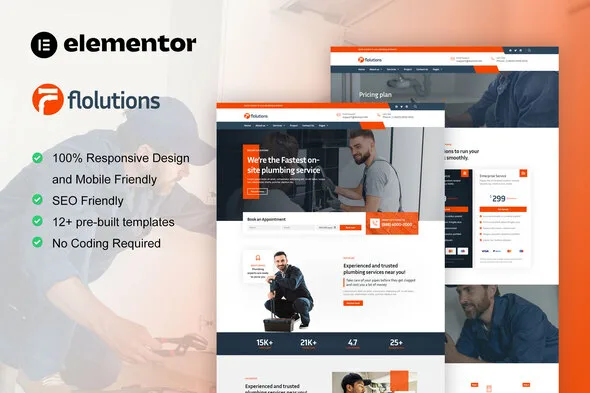 flolution plumber repair service elementor template kit 1