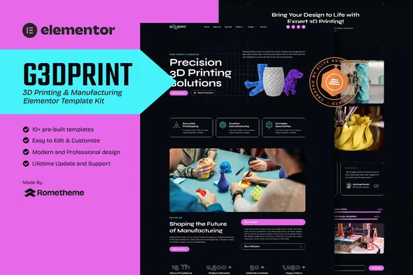 g3dprint 3d printing manufacturing elementor template kit 1