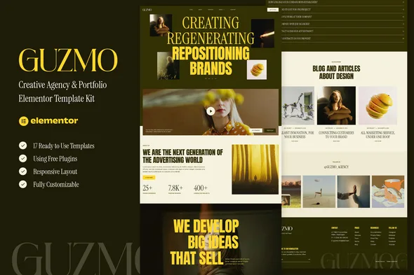 guzmo creative agency portfolio elementor template kit 1