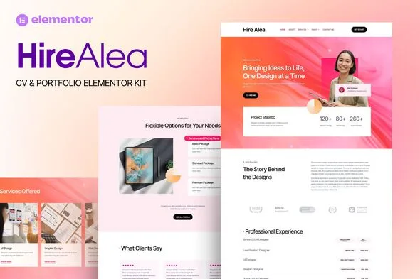 hirealea personal cv elementor template kit 1