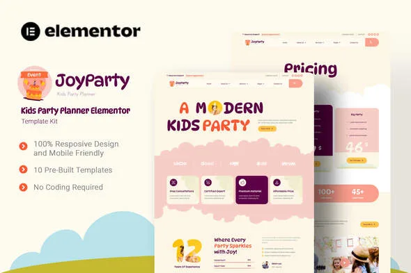 joyparty kids party planner elementor template kit 1