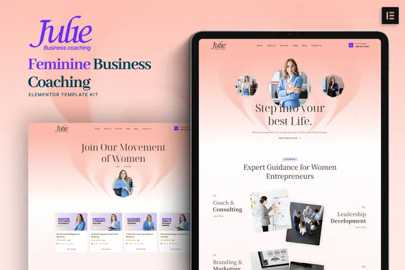 julie feminine business coaching elementor template kit 1