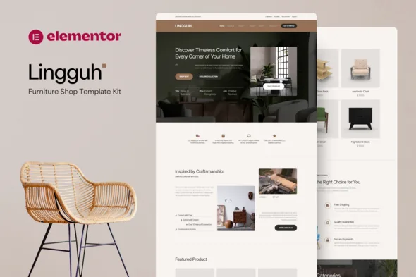 lingguh furniture ecommerce elementor template kit 1