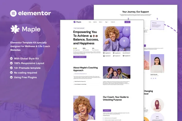 maple wellness lifestyle coaching elementor template kit 1