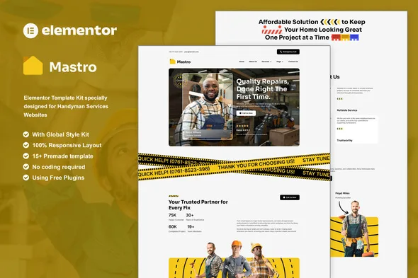 mastro handyman services elementor template kit 1