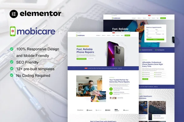 mobicare mobile phone computer repair elementor pro template kit 1