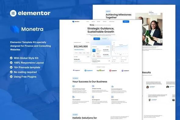 monetra finance and consulting elementor template kit 1