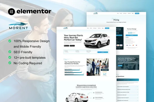 morent car rental elementor pro template kit 1